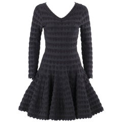 ALAIA Paris Black Heart Patterned Knit Fit & Flare Cocktail Dress