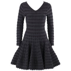 ALAIA Paris Black Heart Patterned Knit Fit & Flare Cocktail Dress