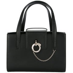 Cartier Schwarz Leder Silber Kette Abend Top Handle Satchel Tote Bag