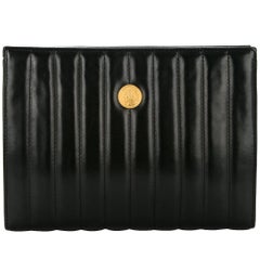 Retro Fendi Black Leather Chocolate Bar Envelope Evening Clutch Bag with Dust Bag