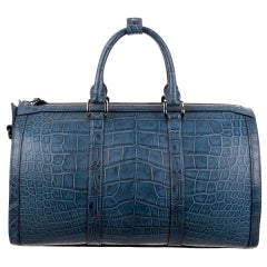 Burberry Ltd Ed Blue Alligator Travel Weekend Large Duffle Bag