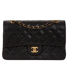 1990s Chanel Black Quilted Lambskin Vintage Medium Classic Double Flap Bag