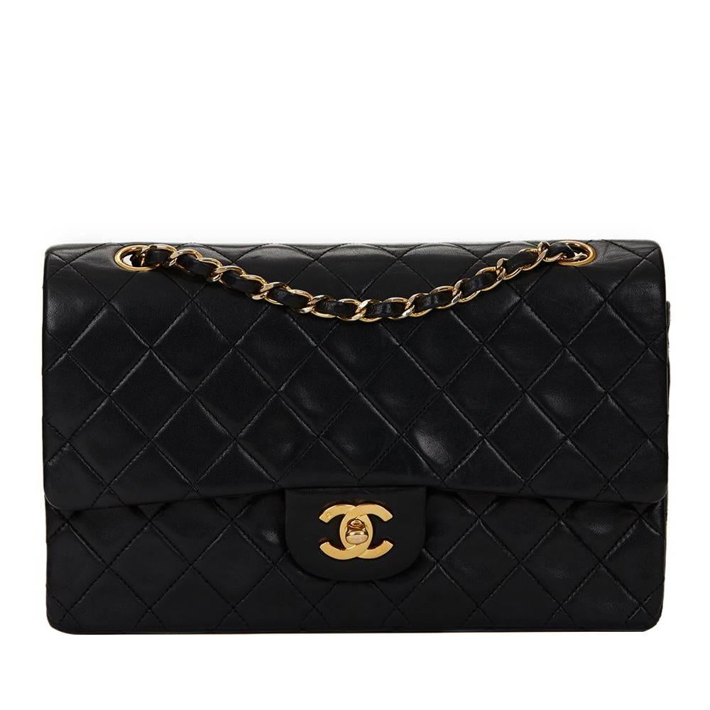 1990s Chanel Black Quilted Lambskin Vintage Medium Classic Double Flap Bag