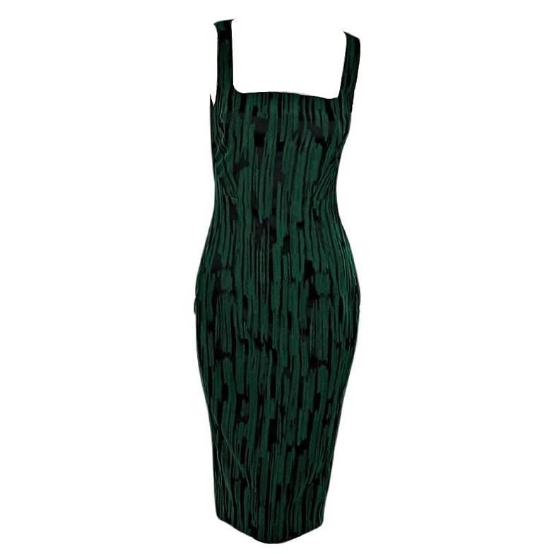 Green & Black Antonio Berardi Printed Sheath Dress