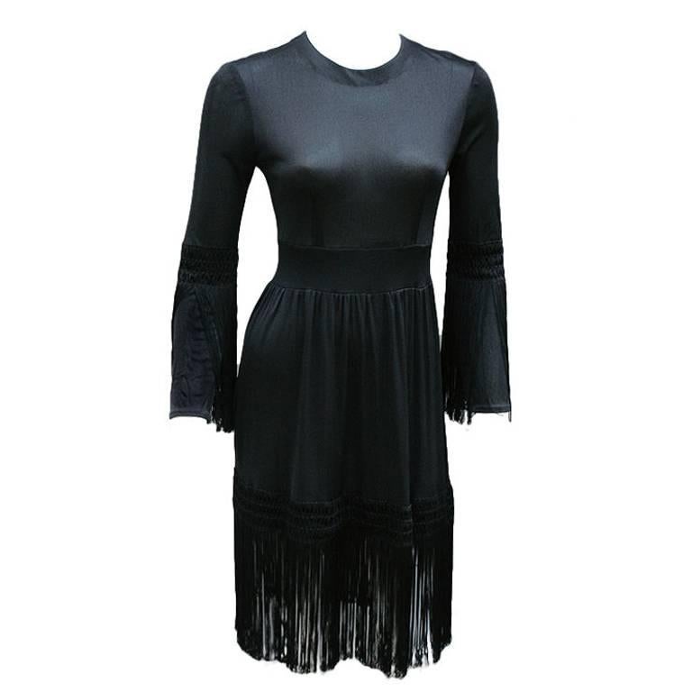 Emilio Pucci 60s Noir Jersey Fringed Dress For Sale