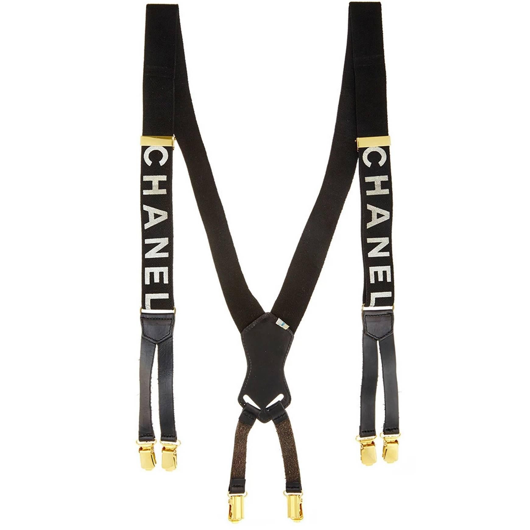 Chanel Collector's Black and White Vintage Suspenders For Sale at