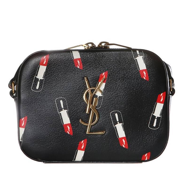 YSL Leather Mini Shoulder Bag with Lipstick Print