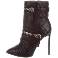 Giuseppe Zanotti New Black Leather Silver Moto Zipper Ankle Boots Booties