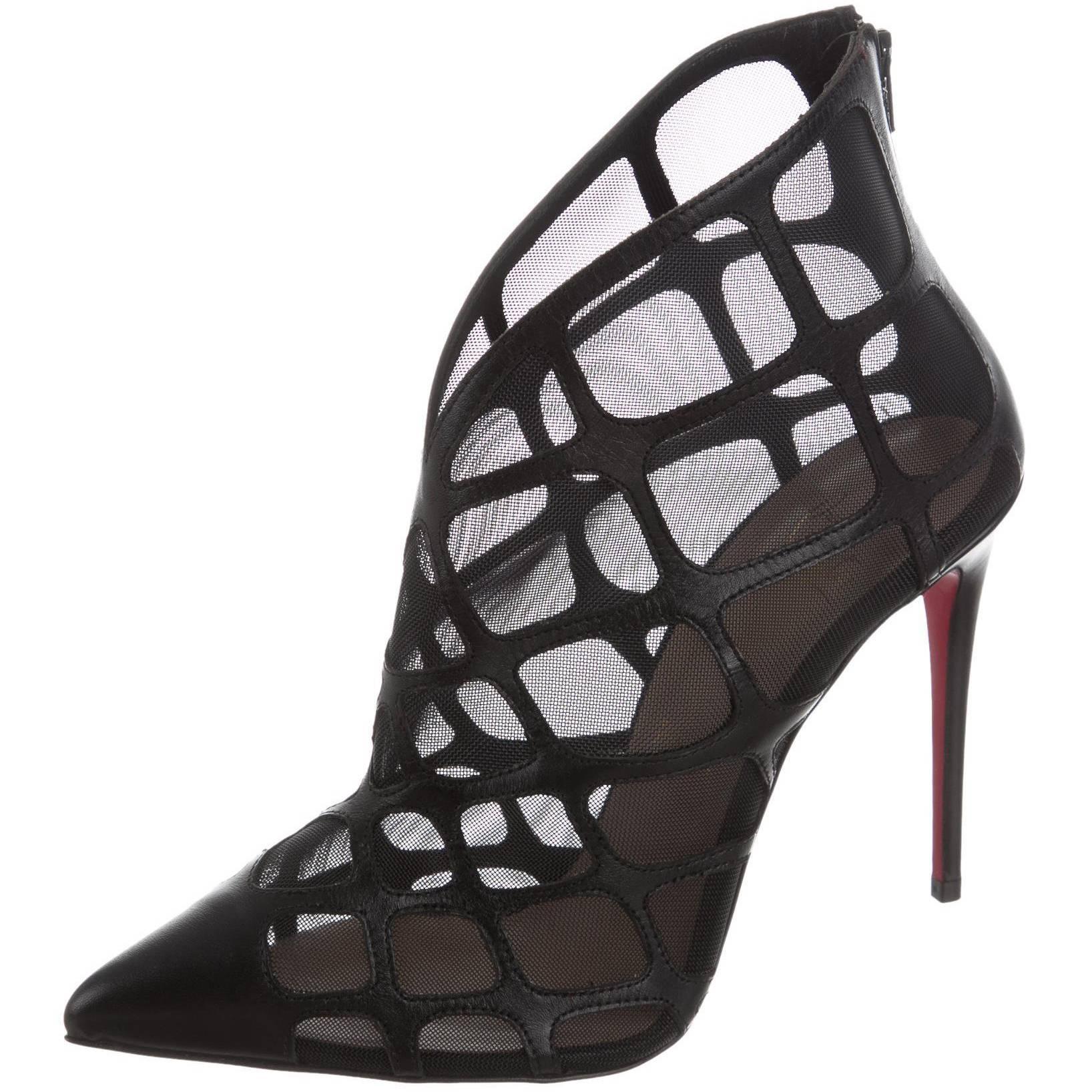 Christian Louboutin New Black Leather Mesh Ankle Boots Booties in Box 