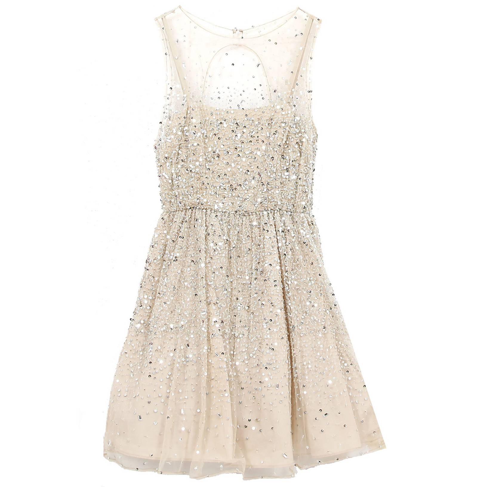 Alice + Olivia Nude & Silver Sequin Dress Sz