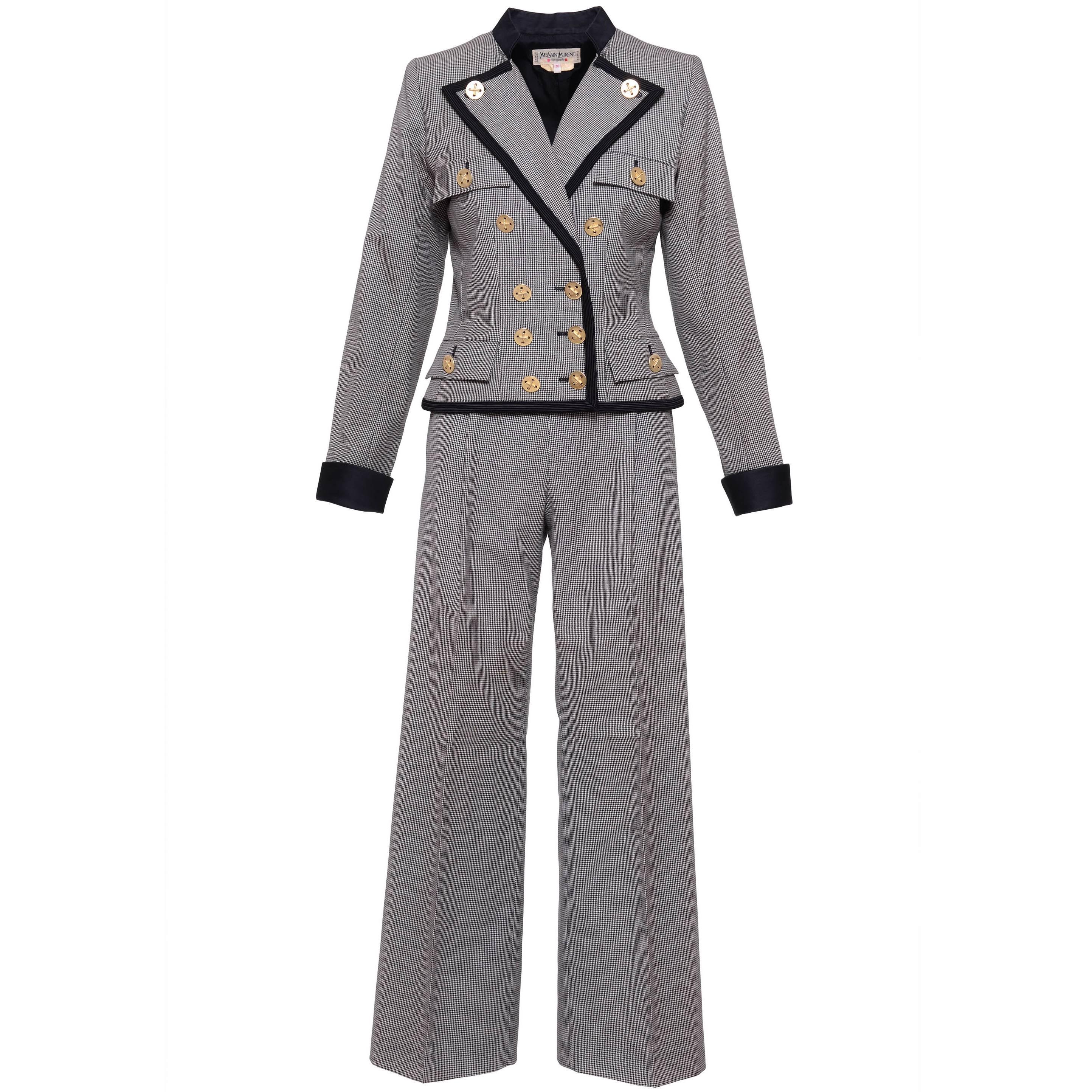 1980s YVES SAINT LAURENT Rive Gauche Pied De Poule Cotton Suit Pants  For Sale