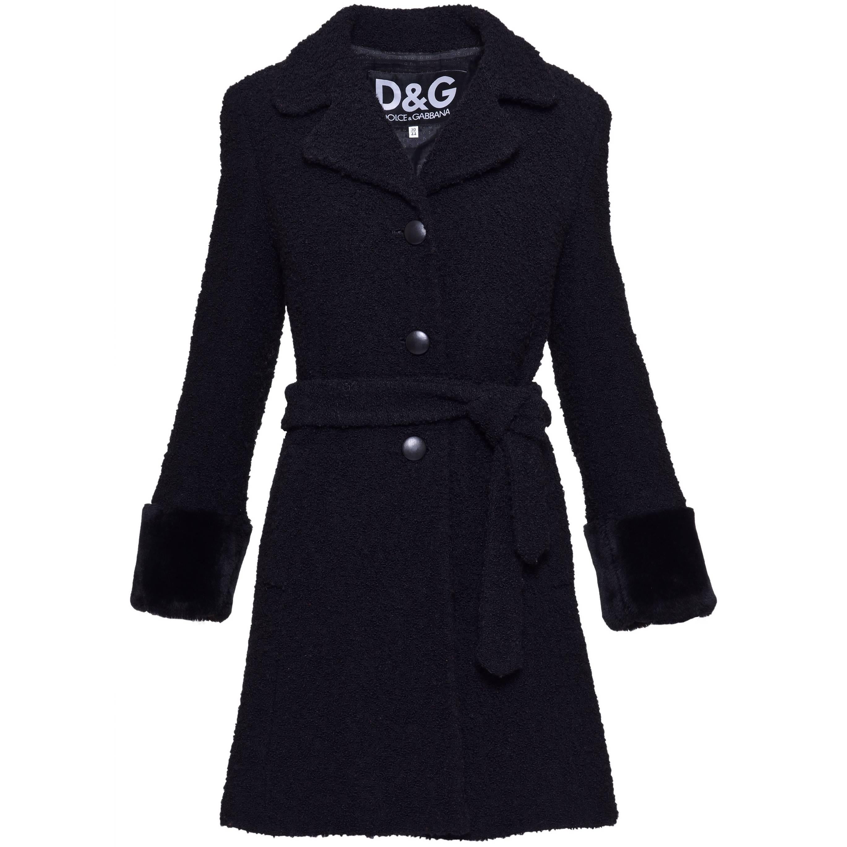 1990s DOLCE E GABBANA Black Wool Coat  For Sale