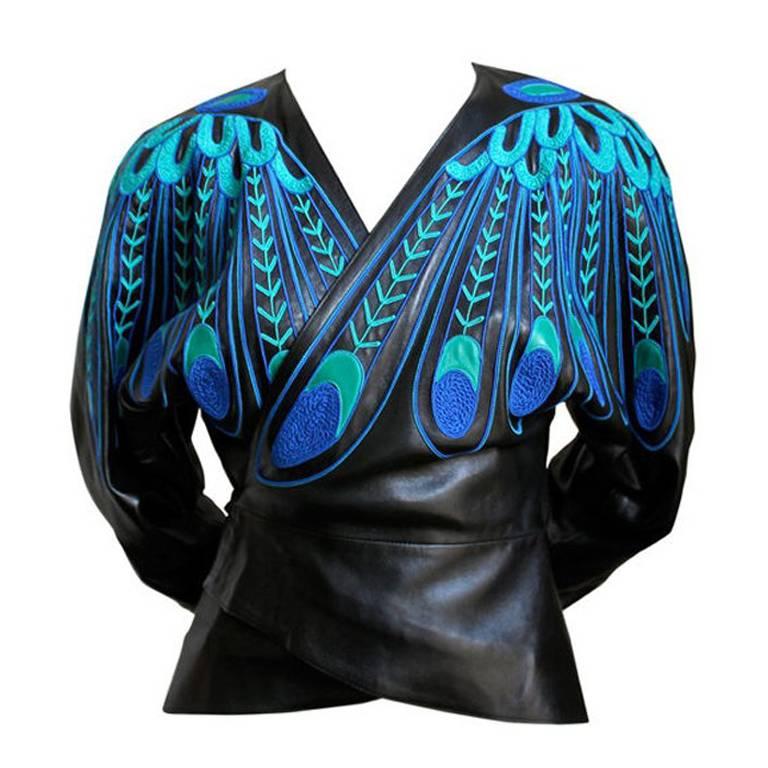 JEAN CLAUDE JITROIS black leather 'peacock feather' jacket