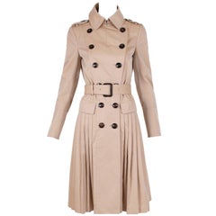 Burberry Prorsum Khaki Belted Trench Coat w/Pleating Below the Waist