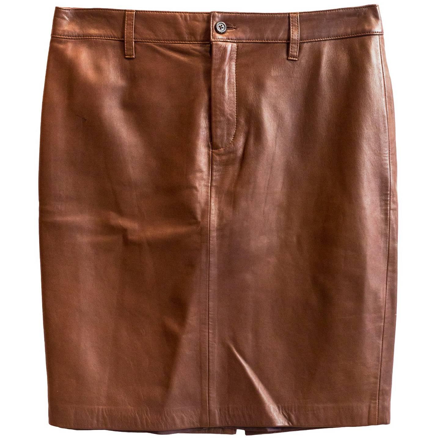 Ralph Lauren Brown Leather Skirt Sz 6 NWT