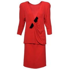 Retro 1980s VALENTINO COUTURE Red And Black Suit Skirt