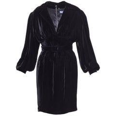 1980s THIERRY MUGLER Black Silk Velvet Dress