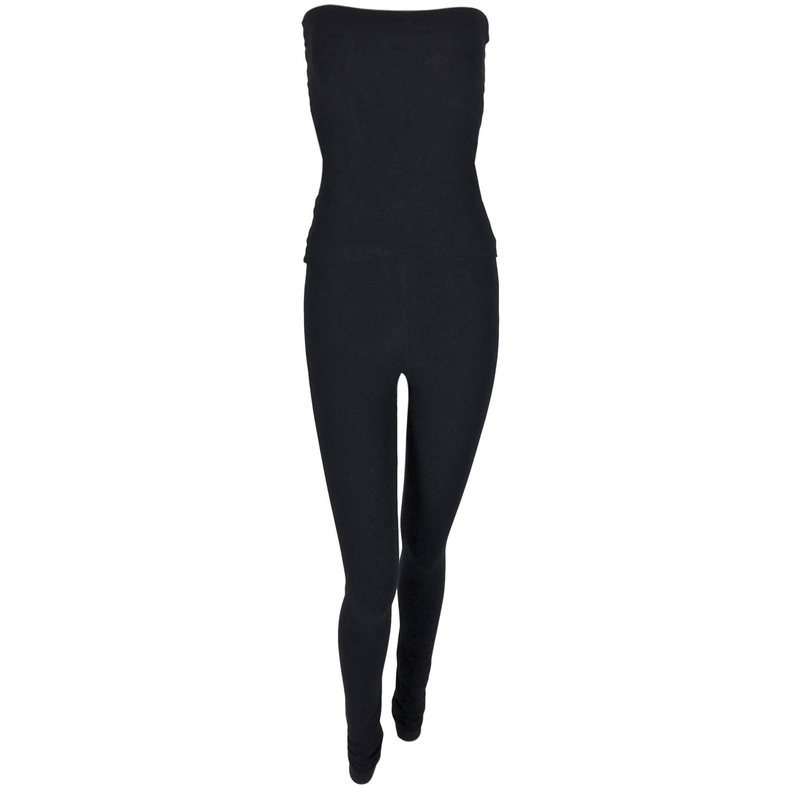 F/W 1990 Dolce & Gabbana Runway Black Strapless Jumpsuit Fold Over Skirt Legging