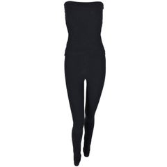 Vintage F/W 1990 Dolce & Gabbana Runway Black Strapless Jumpsuit Fold Over Skirt Legging