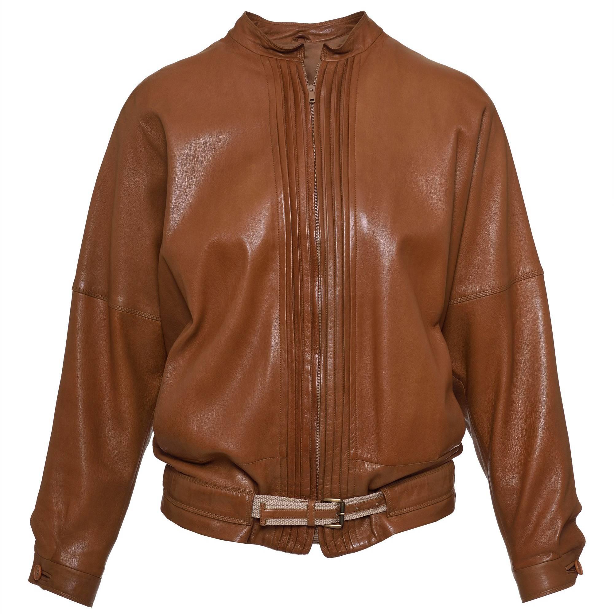 1980s GIANNI VERSACE  Brown Leather Jacket 