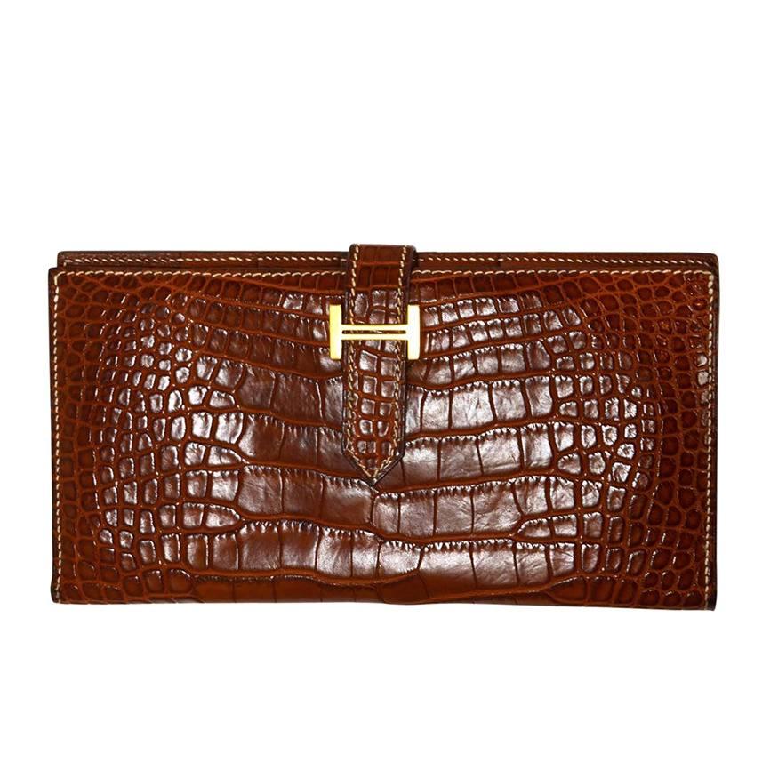 Hermes '04 Cognac Alligator Bearn H Wallet rt. $6, 950