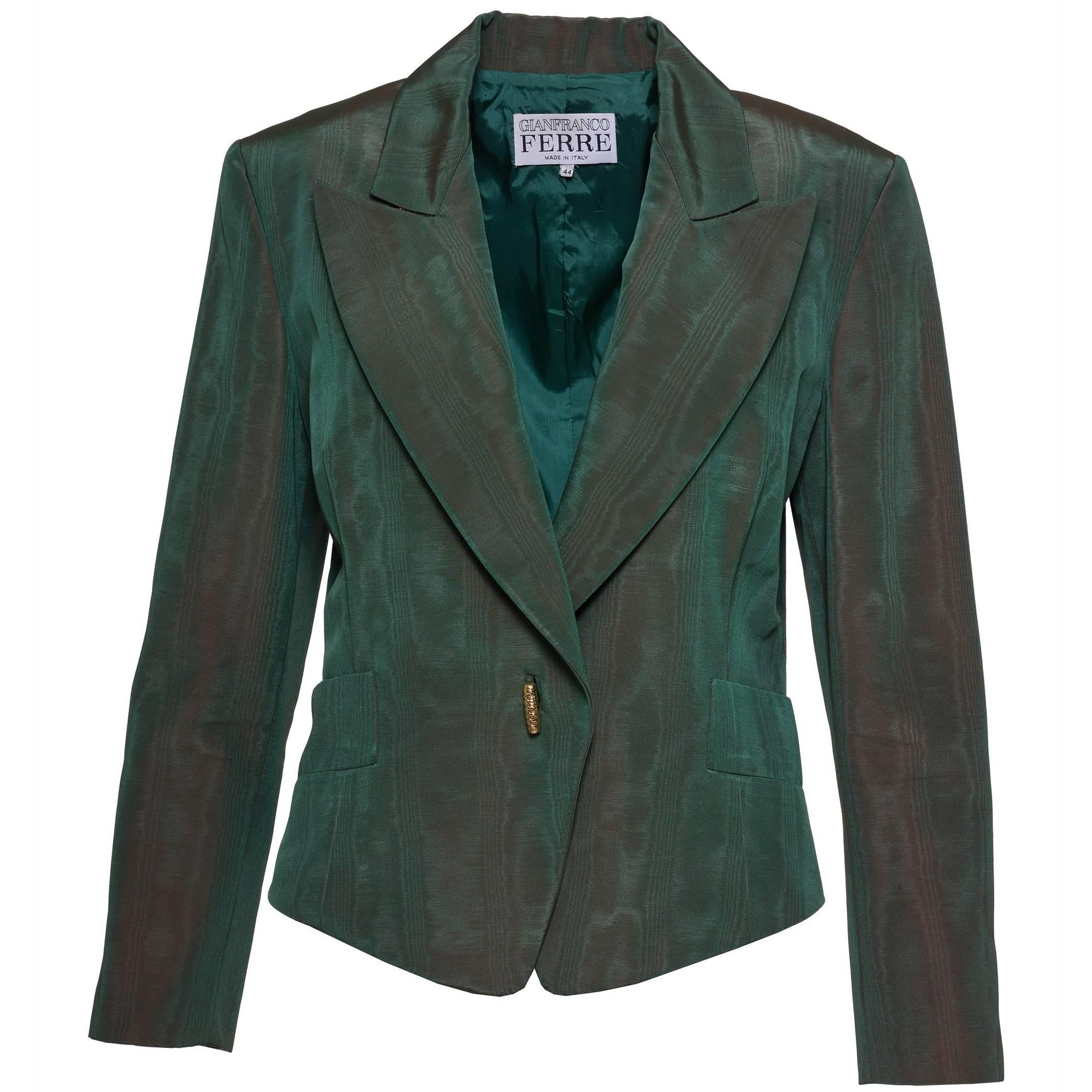1980s GIANFRANCO FERRE' Green Iridescent Blazer Jacket For Sale