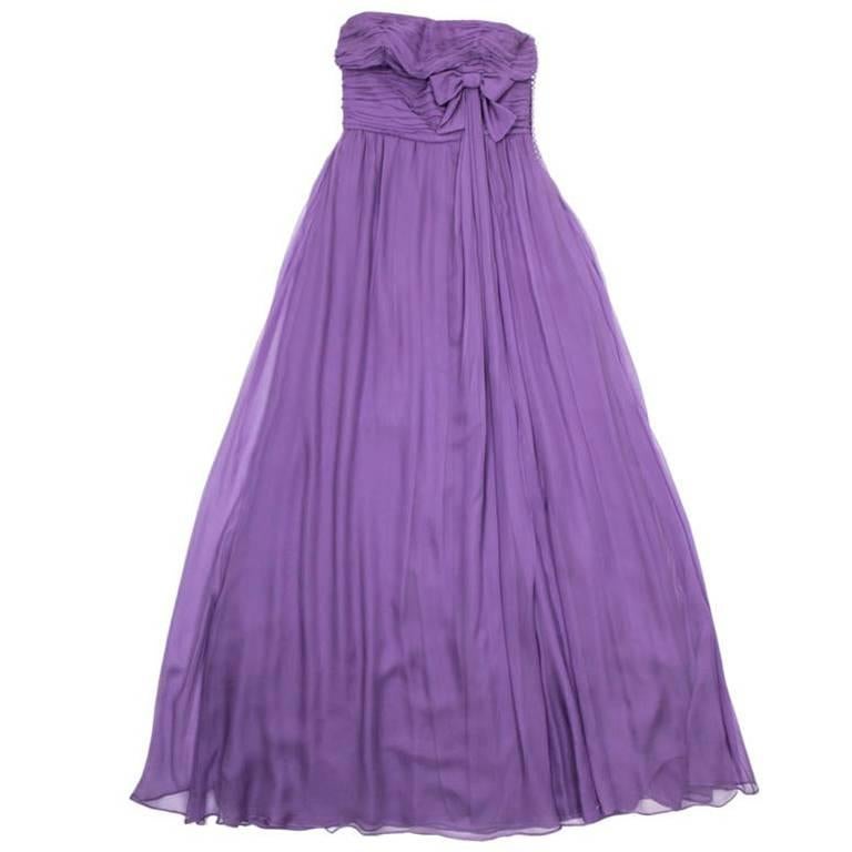 CHRISTIAN DIOR By John Galliano Strapless Gown in Purple Silk Veil Size 38EU
