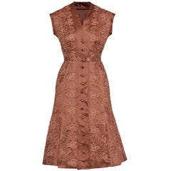 1950s Italian Couture Brandy Taffeta and Lace Cocktail Dress 1950s Italian Couture Brandy Taffeta and Lace Cocktail Dress