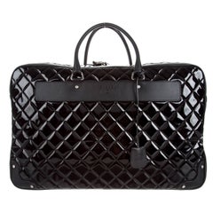 Chanel New Black Quilted Patent Leather Travel Carryall Weekender Tote Bag