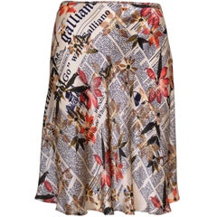 JOHN GALLIANO Newspaper Print Silk A-Skirt