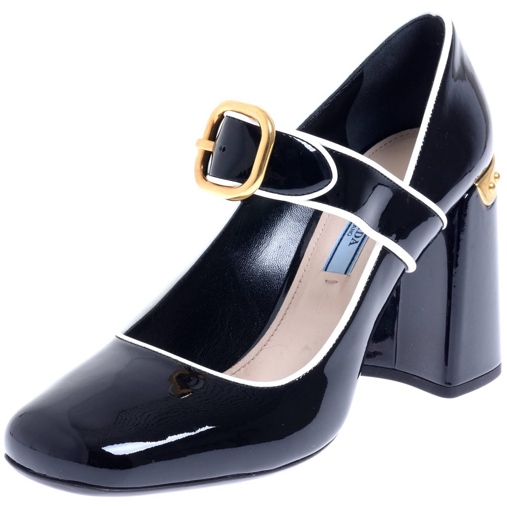 PRADA Black Patent Mary Jane Shoes 
