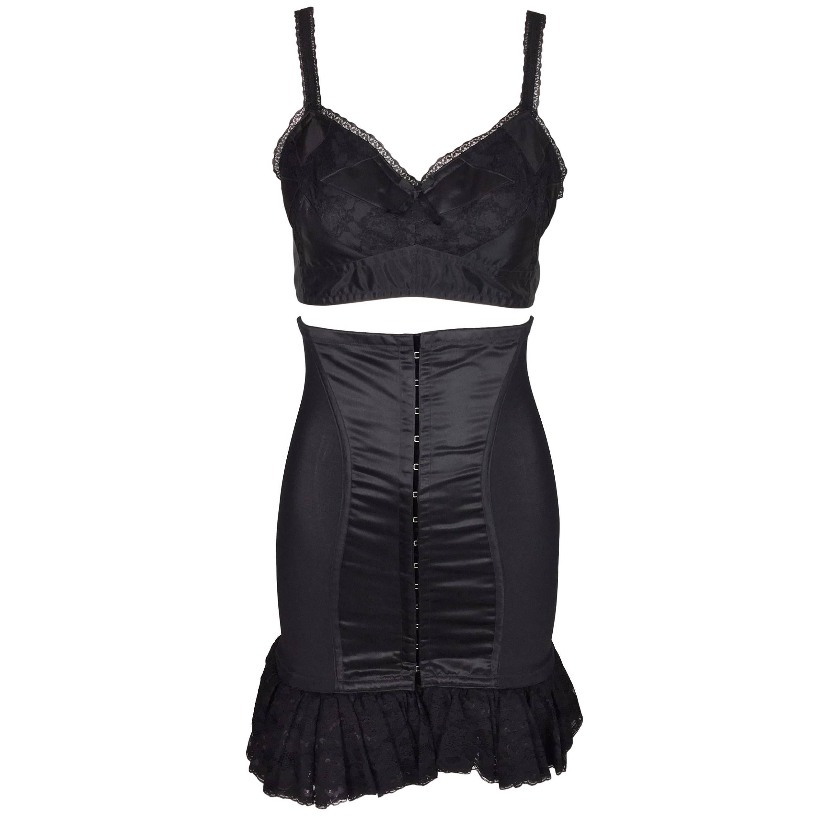 F/W 1991 Dolce and Gabbana PinUp Black High Waist Corset Skirt and