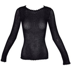 1990's D&G by Dolce & Gabbana Black Crochet Fishnet Mesh L/S Sweater Top