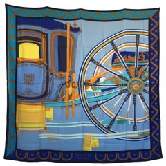 HERMES Shawl 'Balade en Berline' in Blue and Yellow Cashmere and Silk