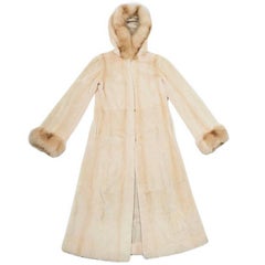 Manteau long beige et fourrure de vison sable façonné MILADY, taille 42EU