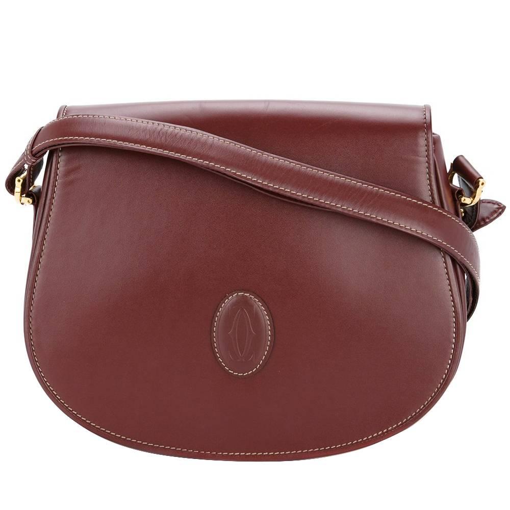 Cartier Bordeaux Leather Gold Saddle Flap Shoulder Crossbody Bag W/Accessories