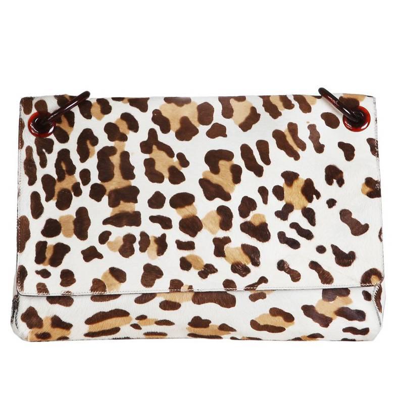 Prada Leopard Print Calfhair Bag with Lucite Chainlink Strap