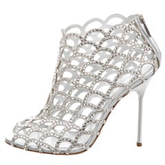 Sergio Rossi New Silver Metallic Crystal Cage Evening Ankle Booties in Box