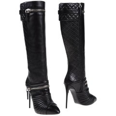 Giuseppe Zanotti New Black Silver Zipper Evening Moto Knee High Boots in Box