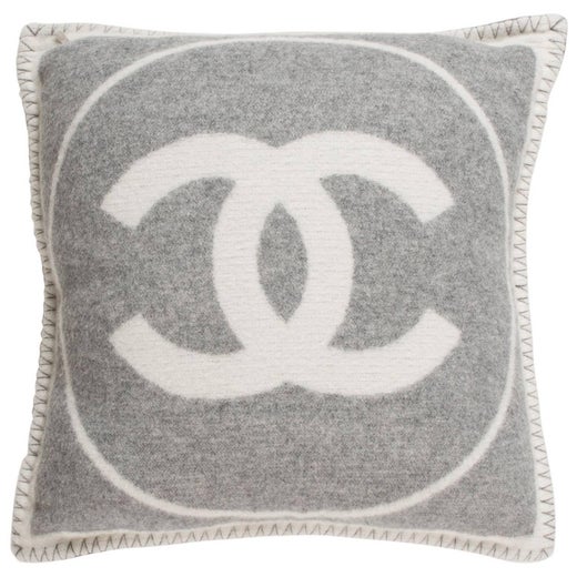 Chanel Gray and White Cashmere and Wool CC Couch Chair