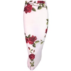 F/W 1996 Dolce & Gabbana Ivory Sheer Silk Stretch Floral Wiggle Pencil Skirt