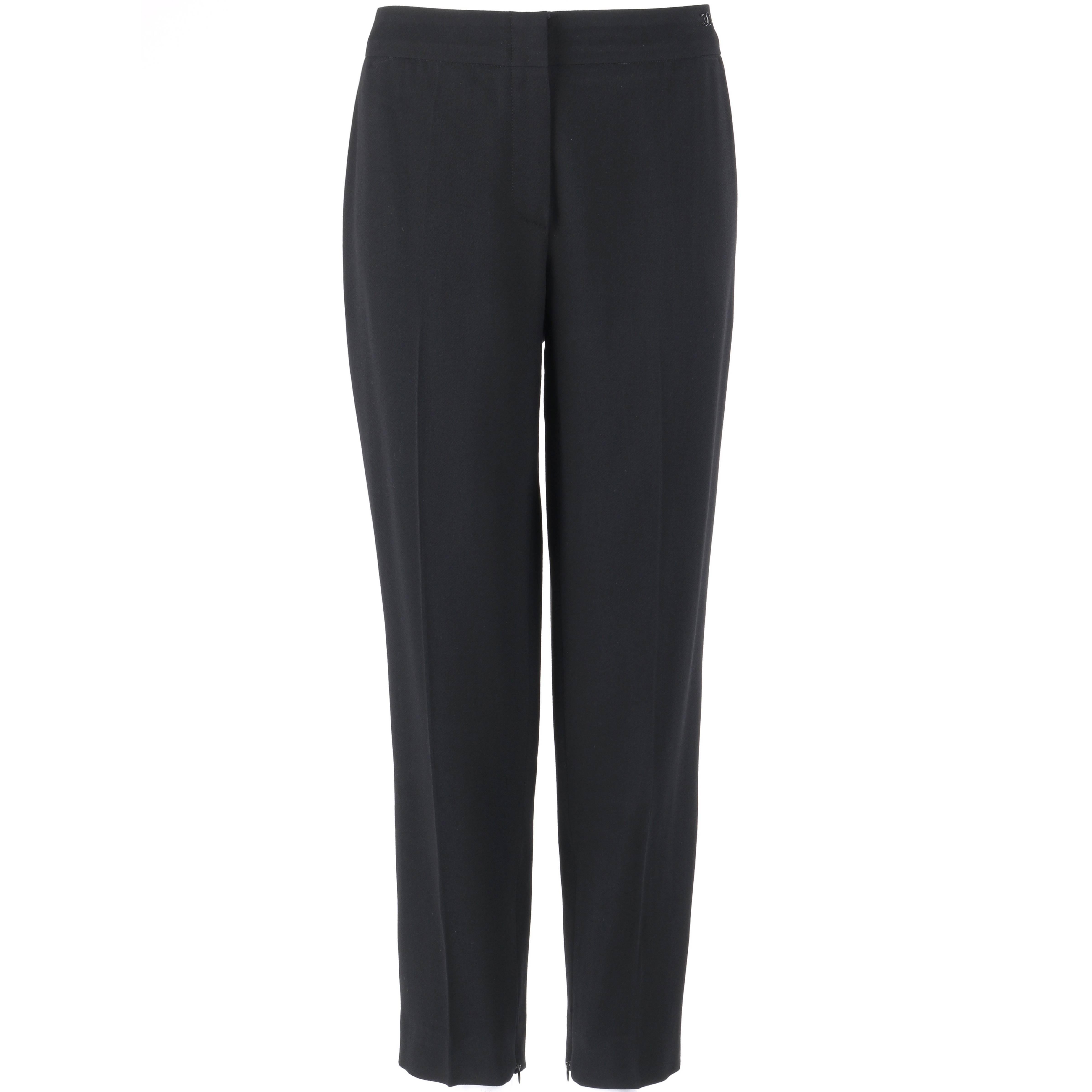 CHANEL S/S 2003 Classic Black Wool Slim Cut Cropped Pants Trousers
