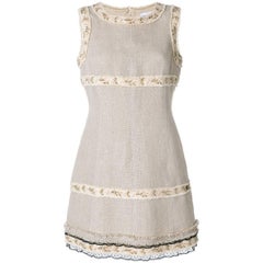 Vintage Chanel Embellished Lace Trim Linen Dress