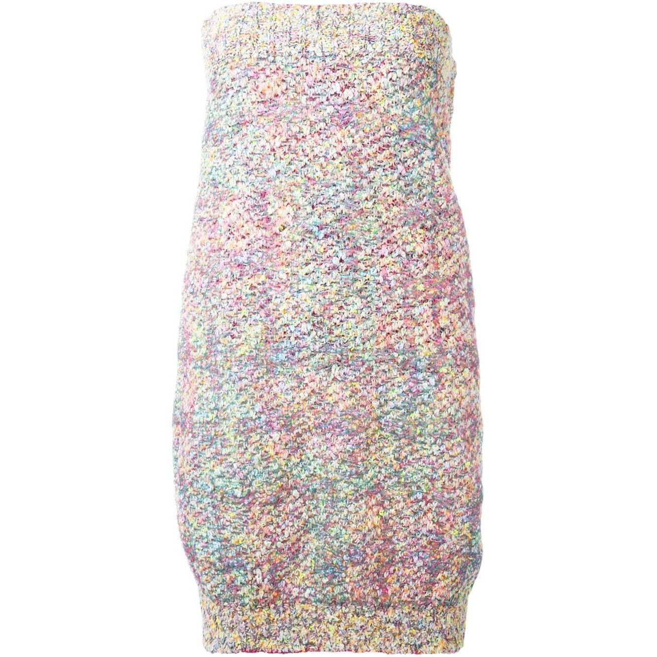 Chanel Multicoloured Strapless Tweed Dress