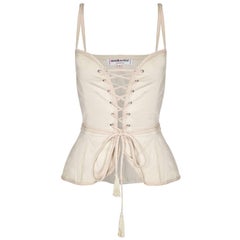 Yves Saint Laurent Iconic 1970s Ivory Beige Front Lacing Peasant Syle Corset Top