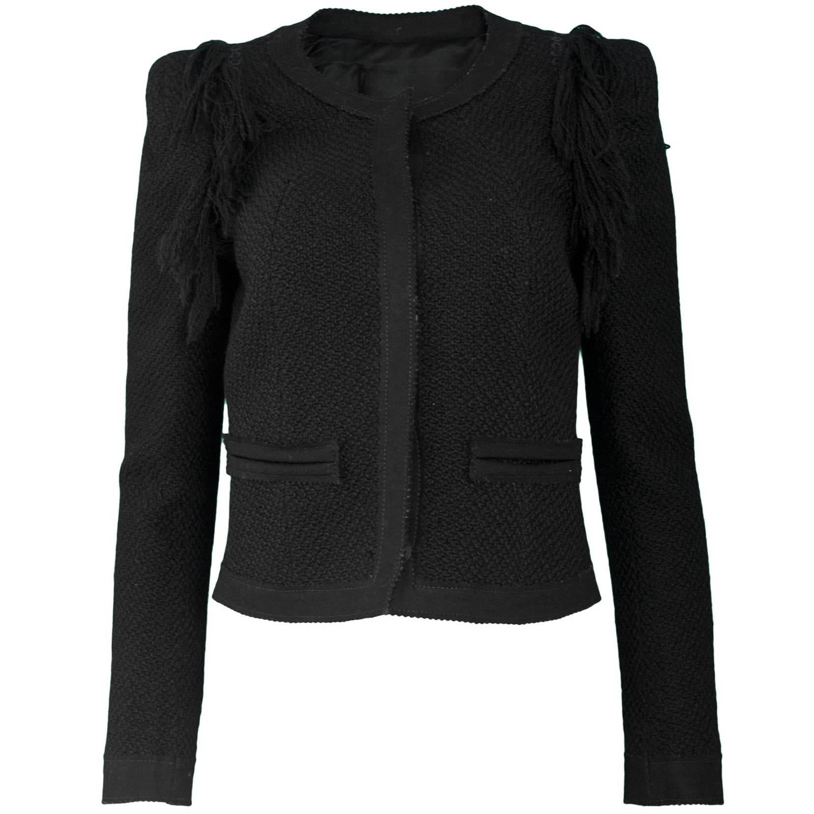 Roberto Cavalli Black Wool Tweed Jacket Sz IT40