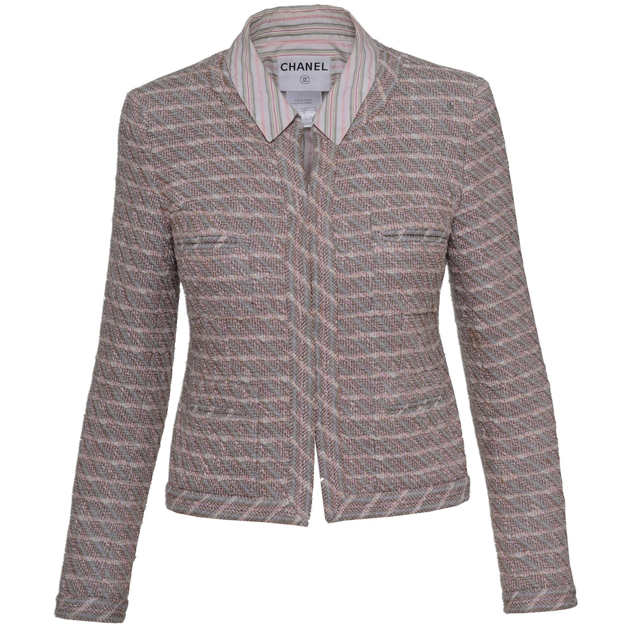 2003 SS CHANEL Weave Jacket with Regular Shirt Collar