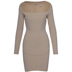 Alaia Nude Sweater Off-the-Shoulder Dress