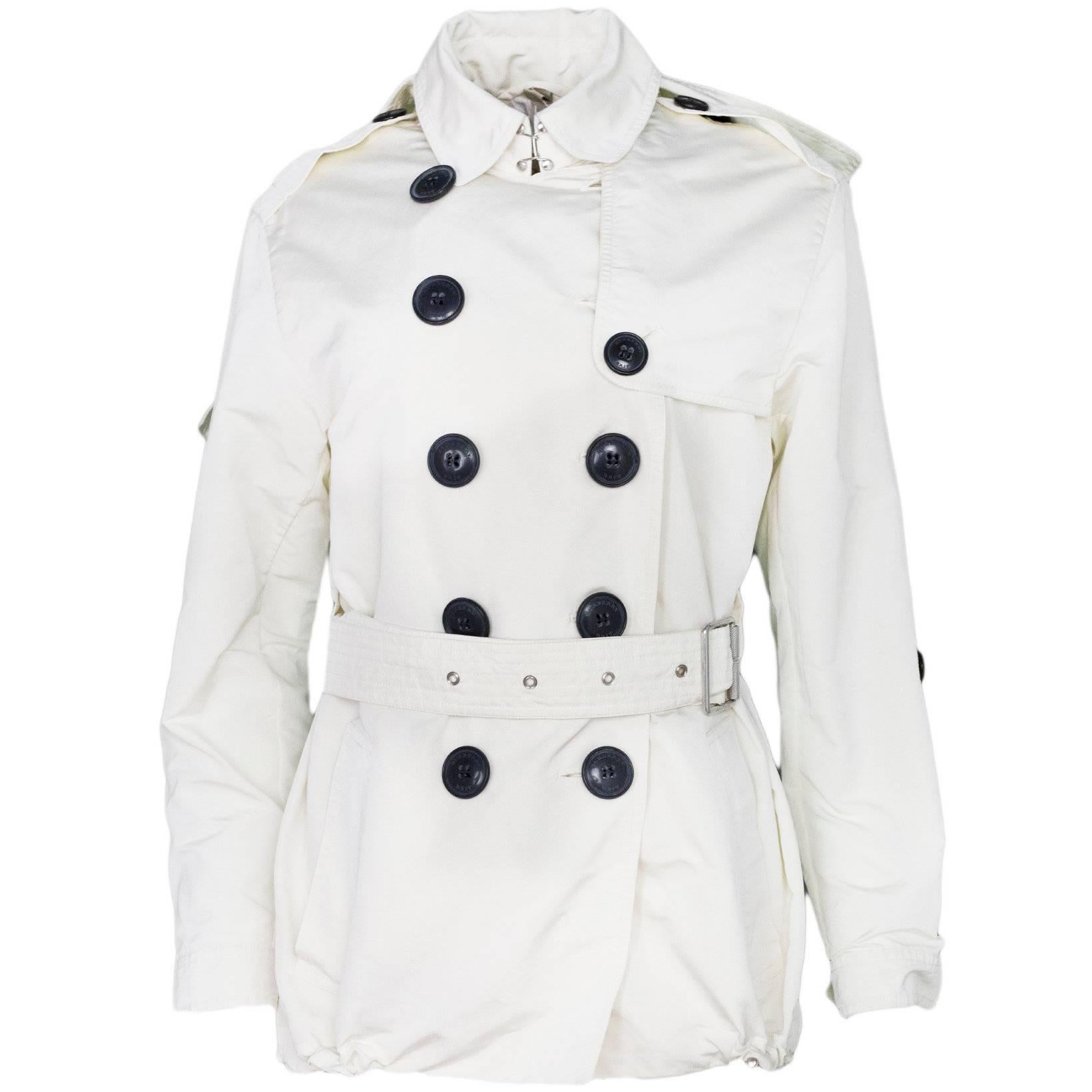Burberry Brit Cream Knightsdale Hooded Trench Coat Sz 4