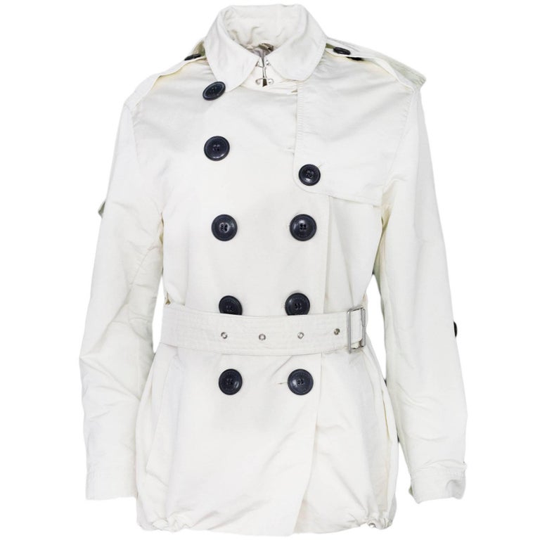 Burberry Brit Cream Knightsdale Hooded Trench Coat Sz 4 For Sale at 1stDibs